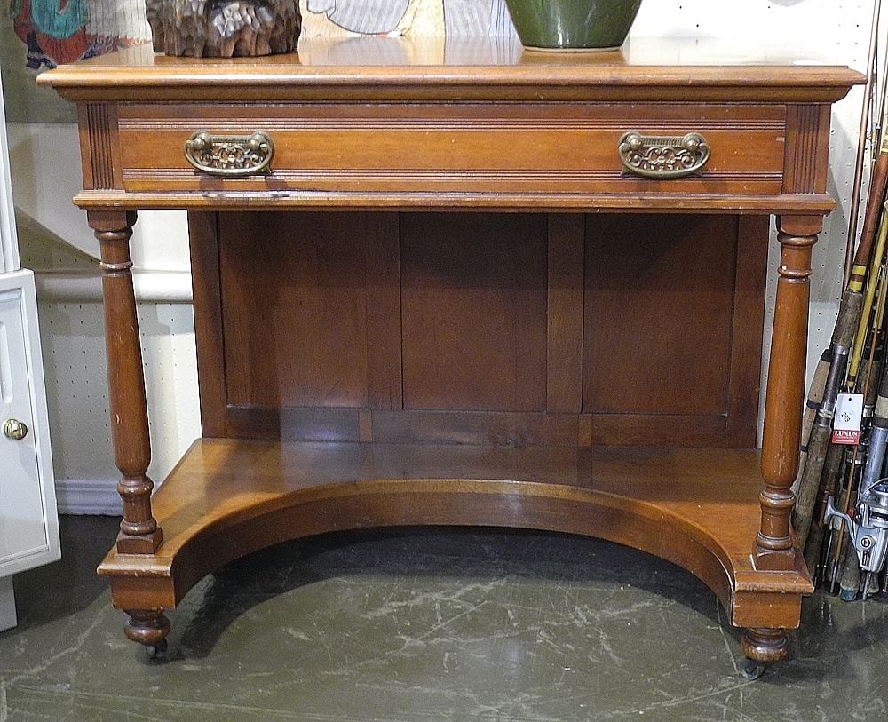 19th C. Mahogany Writing Table w/ Incurvate Base, 35 1/2"w. (1 of 2)