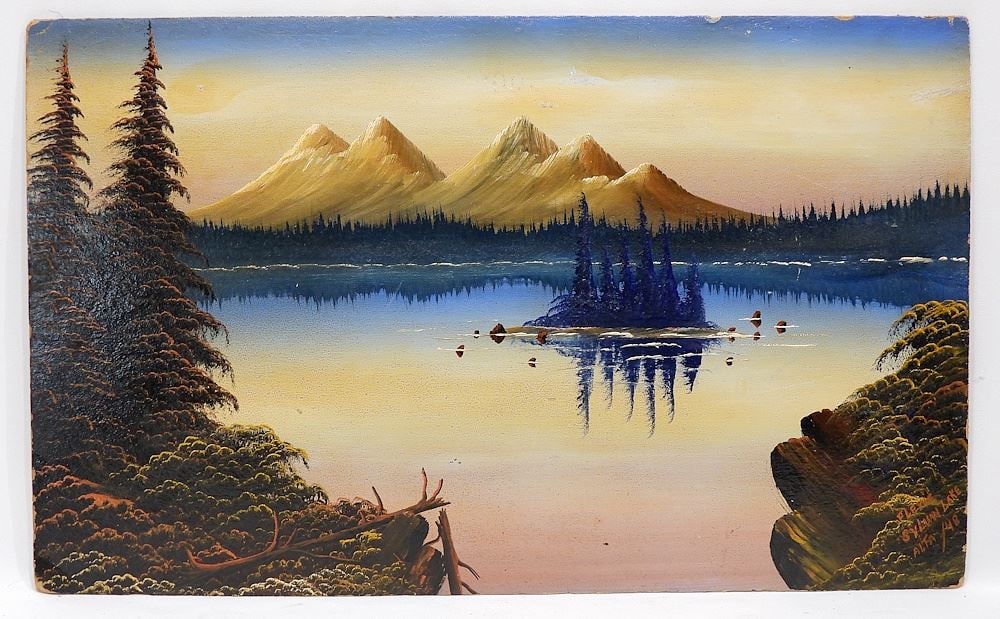 Oil on Board signed Flexie (Levine Flexhaug), 16 x 26", "Sylvan Lake Alta/48" (condition noted) (1 of 4)