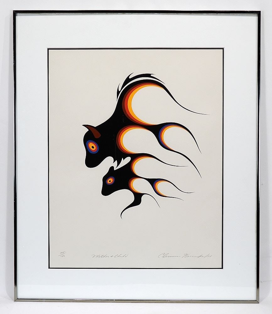 Serigraph signed Clemence Wescoupe/ 78, 24 x 19", "Mother & Child" #124/ 150. (1 of 5)