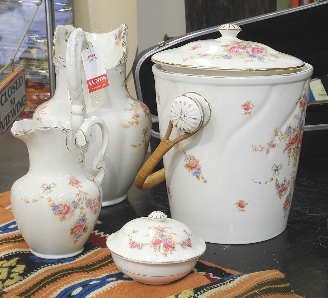 C.1900 Pitcher Service, Lacking Basin, 12 1/2"h (damaged). (1 of 1)