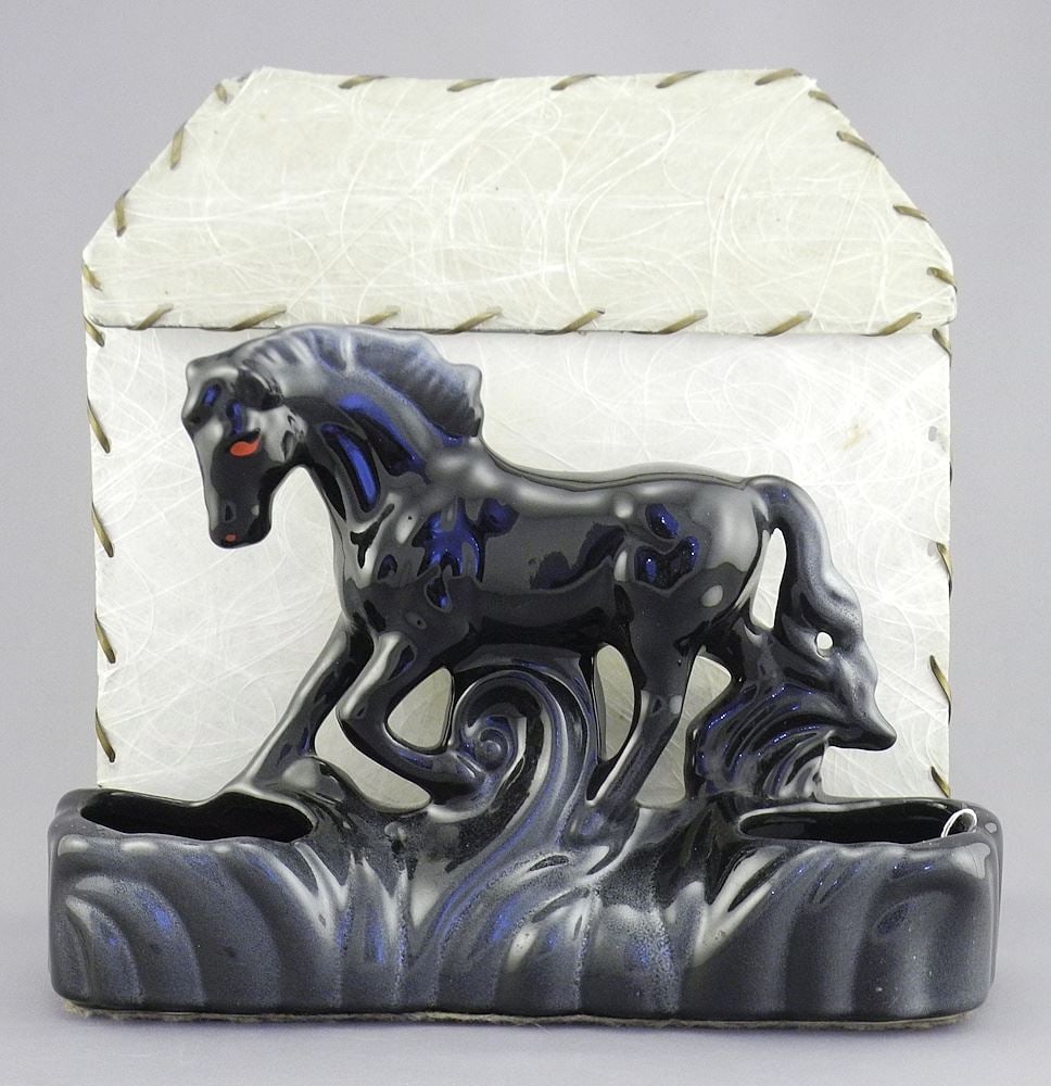 1950's Pottery "Red Eyed Horse" Radio Lamp, 10 1/4"L. (1 of 3)