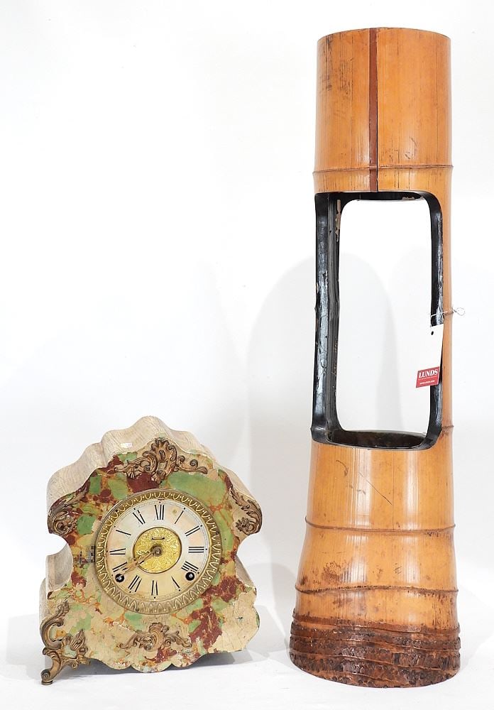 Mantle Clock & Bamboo Candle Holder, 28 1/2". (1 of 5)