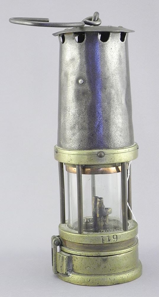 Antique Miners Lamp, Serial 35028 #119, 9 3/4"h. (1 of 2)