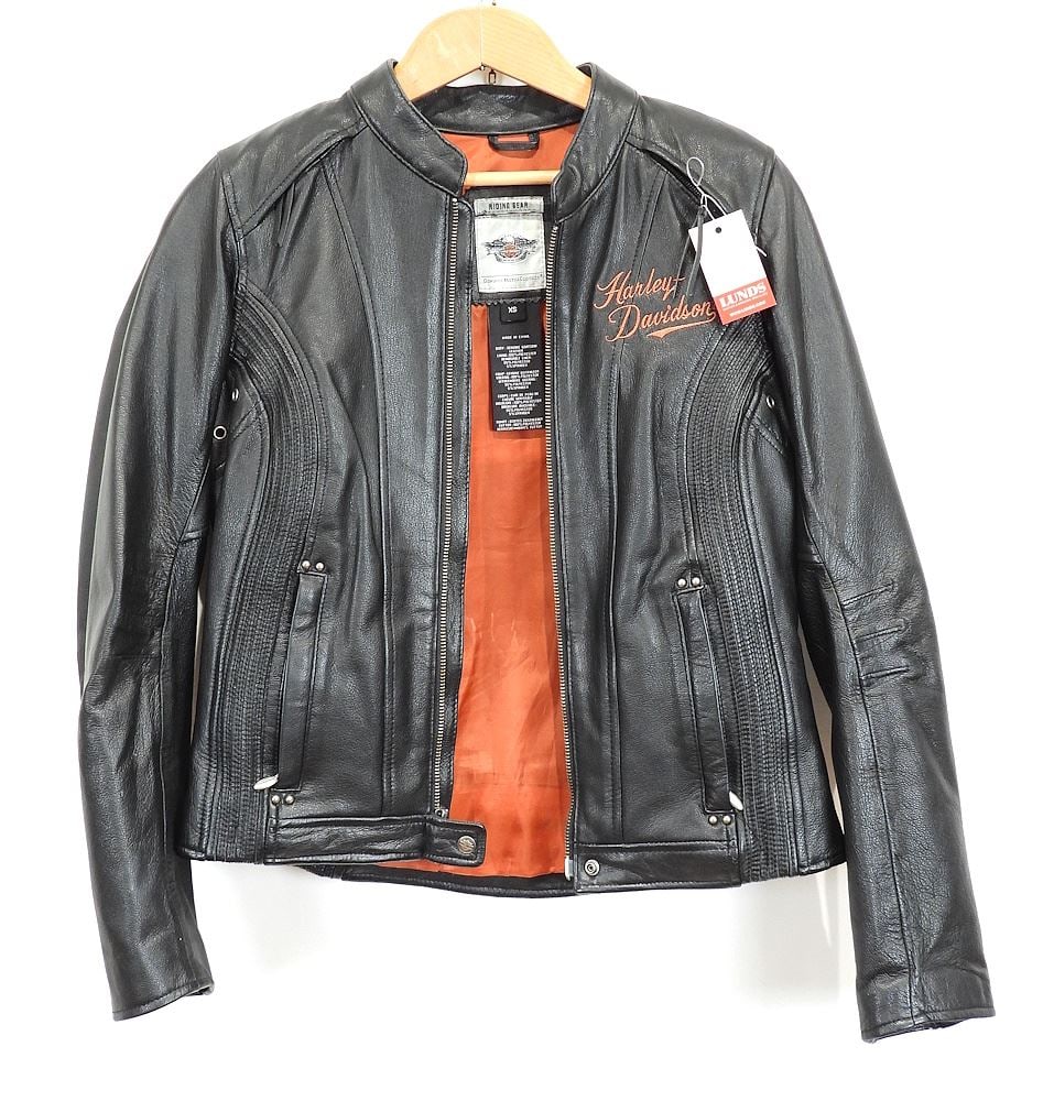 Ladies Harley Davidson Black Leather Jacket w/Embroidery Back, Extra Small.: Ladies Harley Davidson Black Leather Jacket w/Embroidery Back, Extra Small.