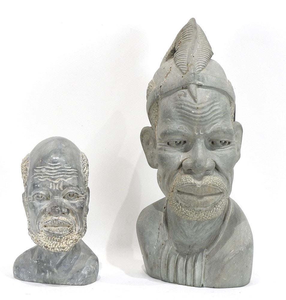 Two Shona Stone Sculptures, 14"h "Head of a Chief" & "Older Man". (1 of 5)
