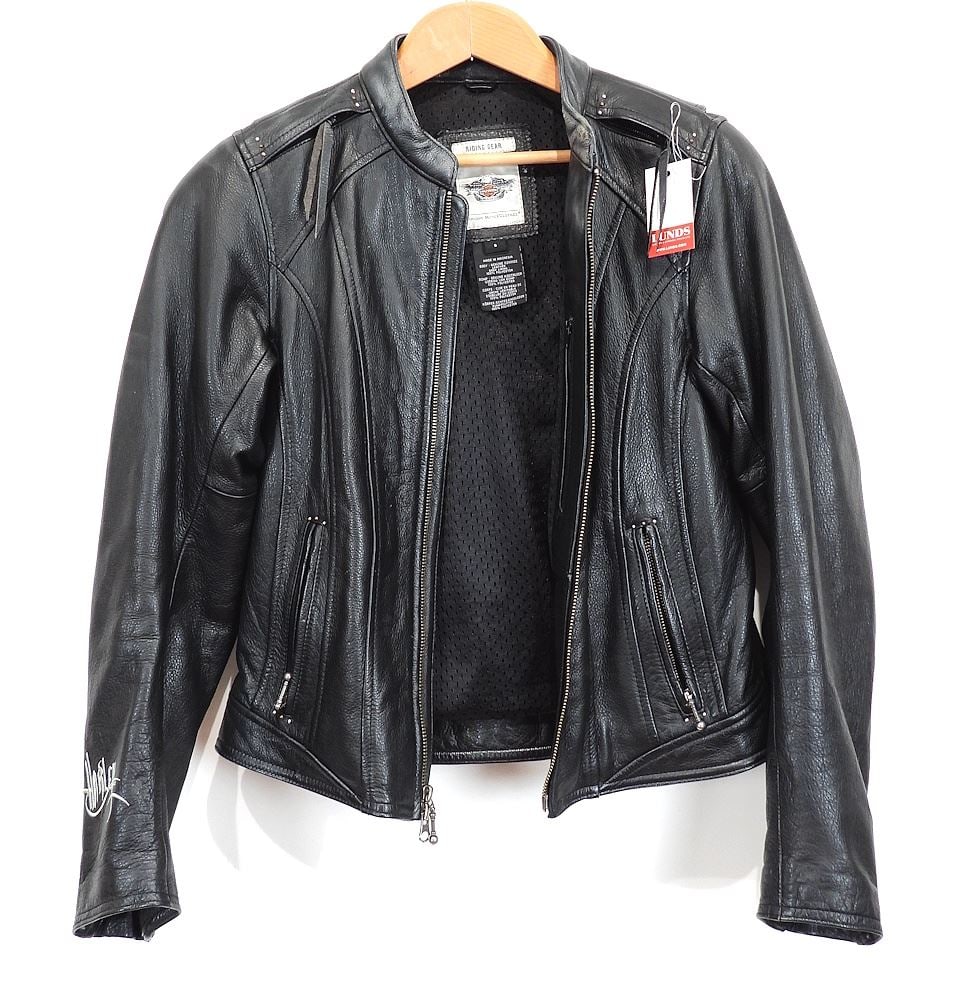 Ladies Harley Davidson Black Leather Jacket w/Studded Back, Small. (1 of 4)