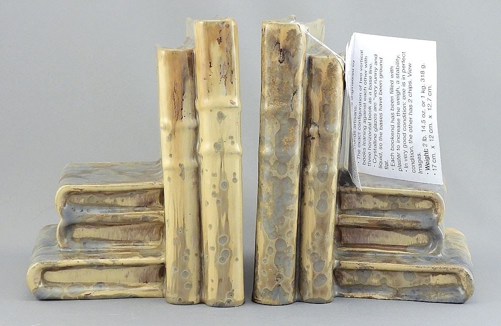 Pair of Pierrefonds No.422 "Stacked Book" Bookends, 6 3/4"h (2 chips noted). (1 of 4)