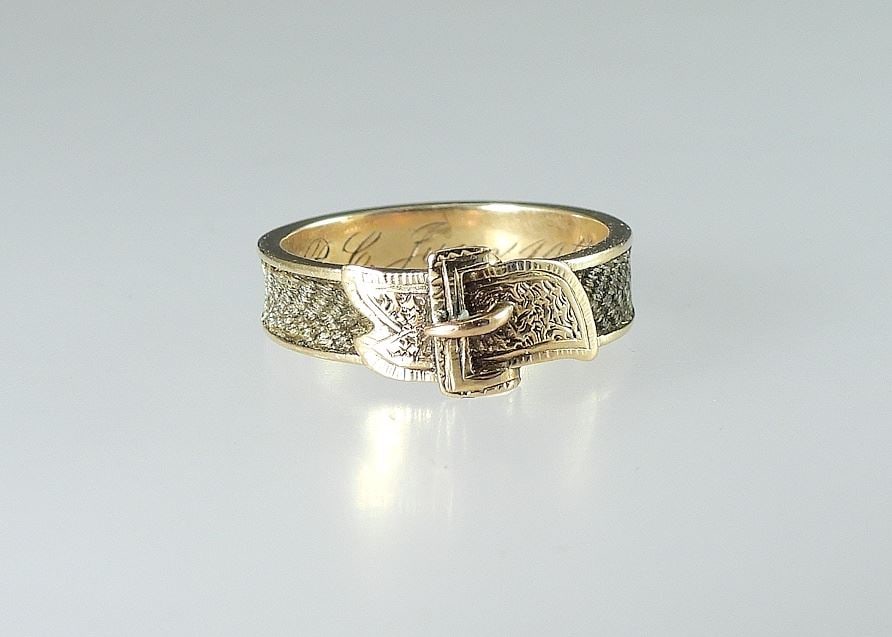 June 1862 Gold Belt Style Hair Memory Ring, 1.51 grams - size 4 1/4: June 1862 Gold Belt Style Hair Memory Ring, 1.51 grams - size 4 1/4