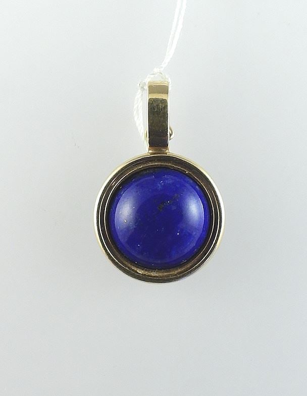 Unmarked Gold and Lapis Pendant, 1 1/8", 8 gram TW.: Unmarked Gold and Lapis Pendant, 1 1/8", 8 gram TW.