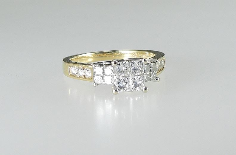 14K (585) Gold Princess Cut Diamond Ring, Size 7, 4.48g. (1 of 5)