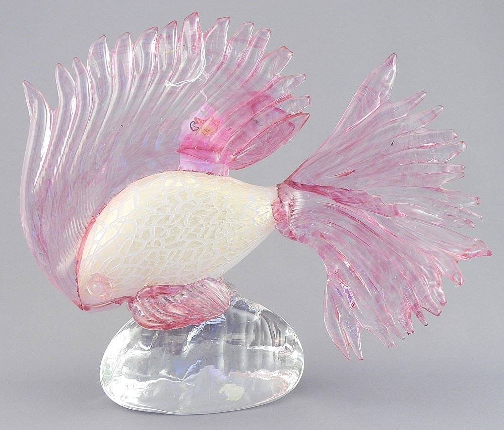 Pink Murano Glass Fish Sculpture, 9 3/8 x 11 3/8 x 3 1/2". (1 of 4)