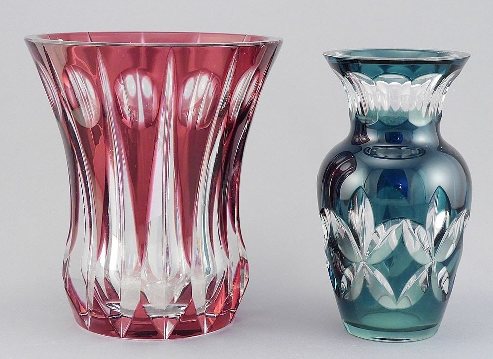 Two Val St. Lambert Belgium Crystal Overlay Vases, 6 & 6 1/4"h. (1 of 3)