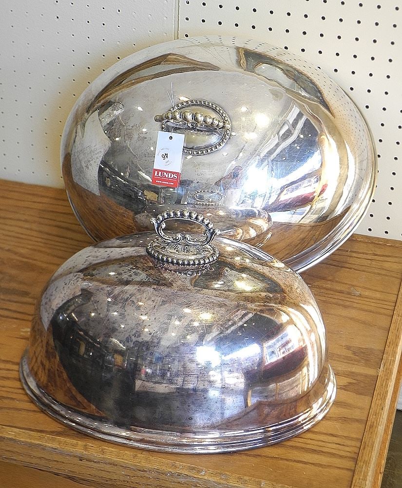 2 Silver Plated Table Cloches, Larger 10 1/4 x 18 1/4 x 14 1/2".: 2 Silver Plated Table Cloches, Larger 10 1/4 x 18 1/4 x 14 1/2".