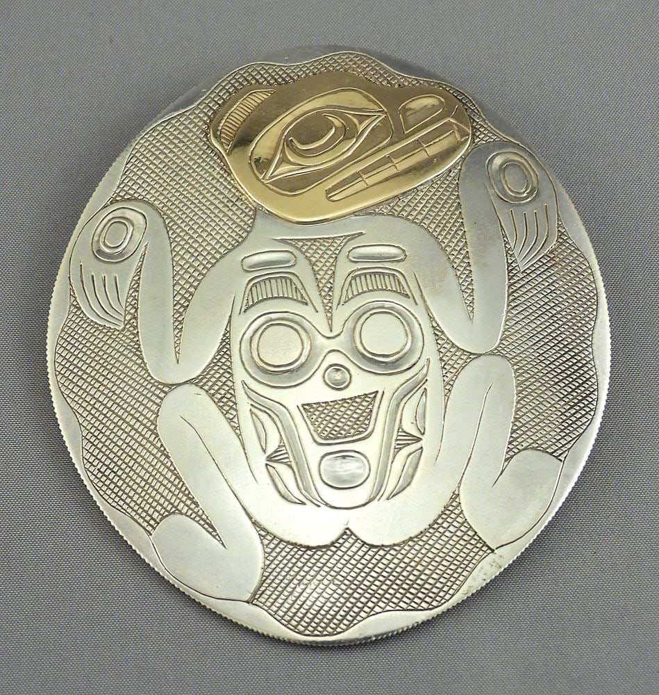 Northwest Coast Silver & Gold "Bear" Brooch/Pendant Monogrammed MTB, 2 3/4"h, 50g. (1 of 2)