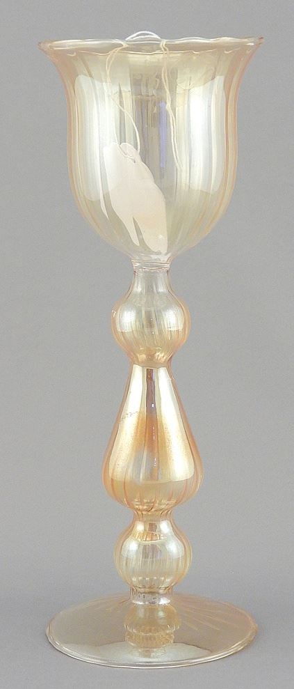 Parise Vetro Soffiato Vicenza Iridescent Glass Goblet, 8"h. (1 of 3)