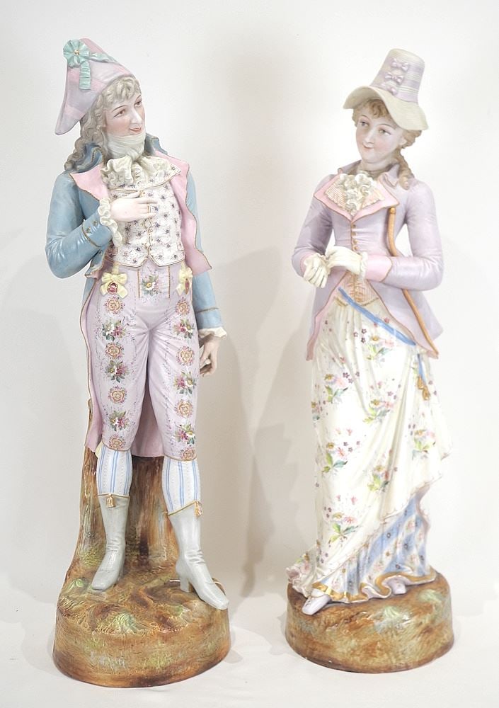 Pair of 19th C. German Bisque Porcelain Figures (cracks & losses noted). (1 of 5)