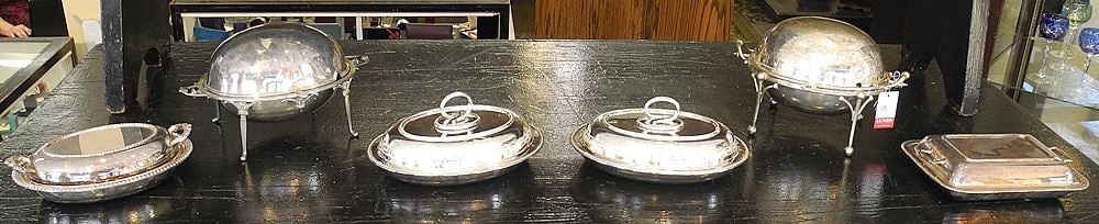 Collection of Estate Silver Plated Entree Dishes Including 2 Revolving, 11 1/8 - 13 3/4"L. (1 of 3)