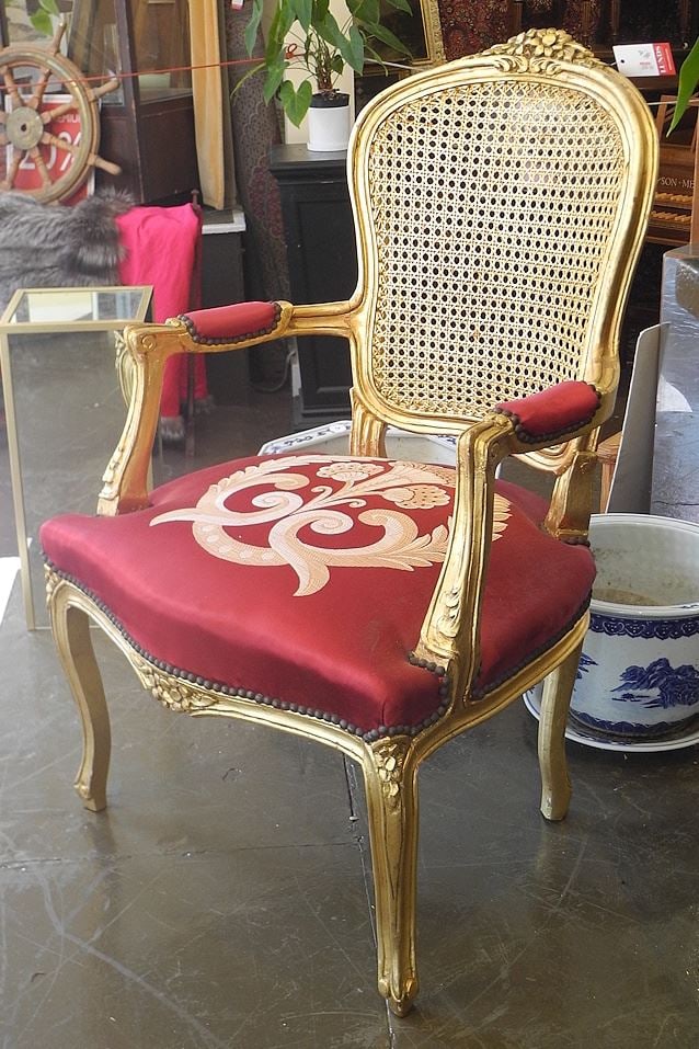 Pair of 19th C. Gilded Cane Back Open Armchairs.: Pair of 19th C. Gilded Cane Back Open Armchairs.