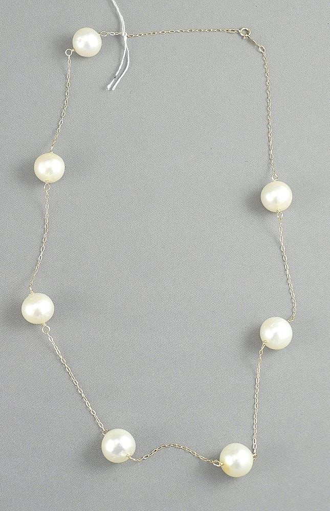 14K (marked) Gold "Tin Cup" Pearl Necklace, 16"L, 12.2g.: 14K (marked) Gold "Tin Cup" Pearl Necklace, 16"L, 12.2g.