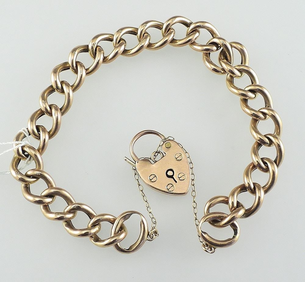 9K Gold Link Bracelet with Padlock Clasp, 12.39 grams. (1 of 3)