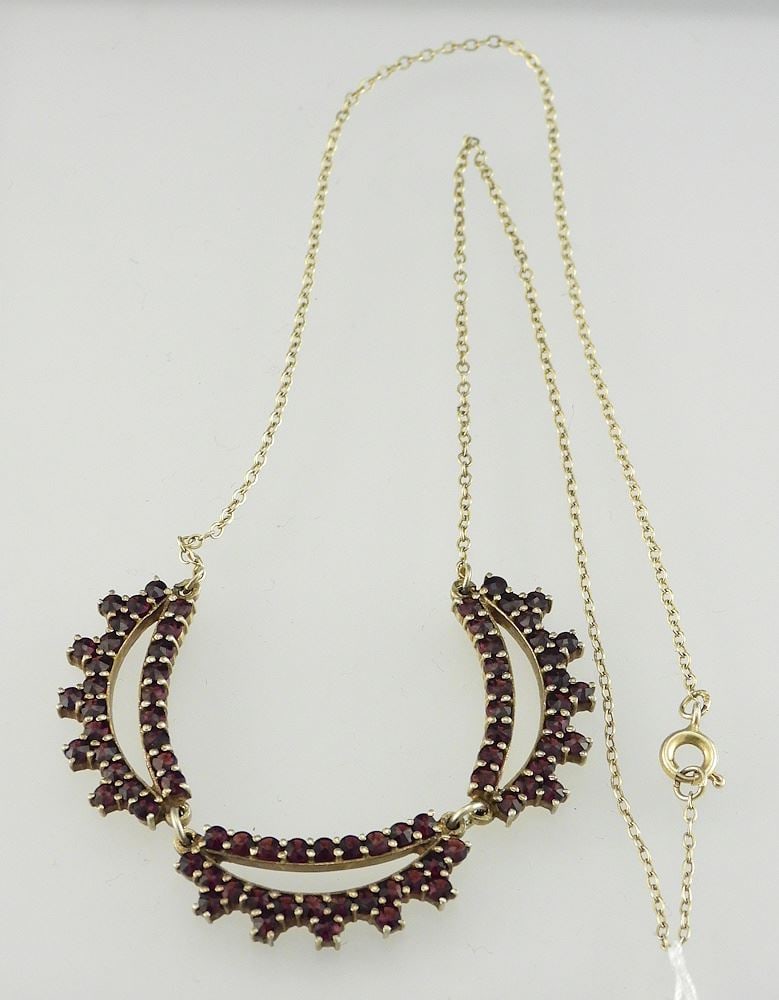 Bohemian Garnet & .900 Silver (marked) Necklace, 17 1/2"L, 9g. (1 of 4)