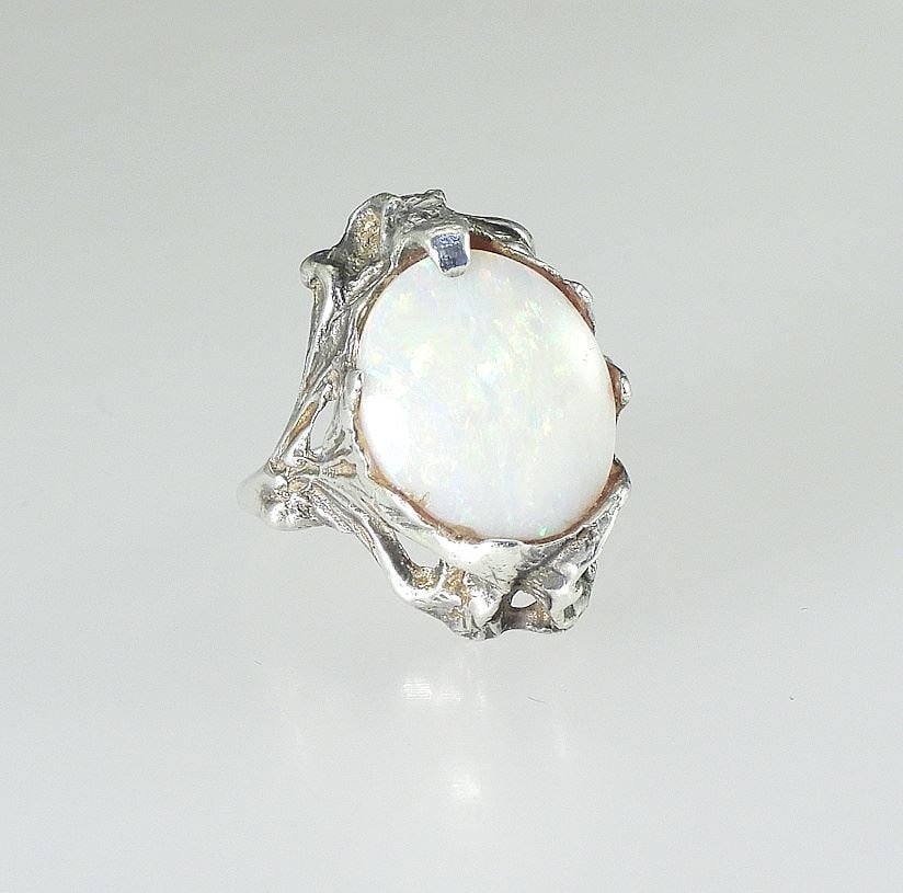 Sterling Silver (marked) & Opal Ring, Size 5 3/4", 5.5g. (1 of 5)