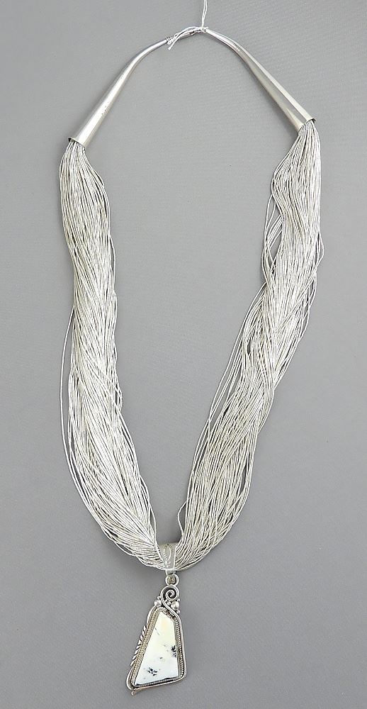 Sterling Silver Strand Necklace and 925 Marked Stone Set Pendant, 117 grams.: Sterling Silver Strand Necklace and 925 Marked Stone Set Pendant, 117 grams.