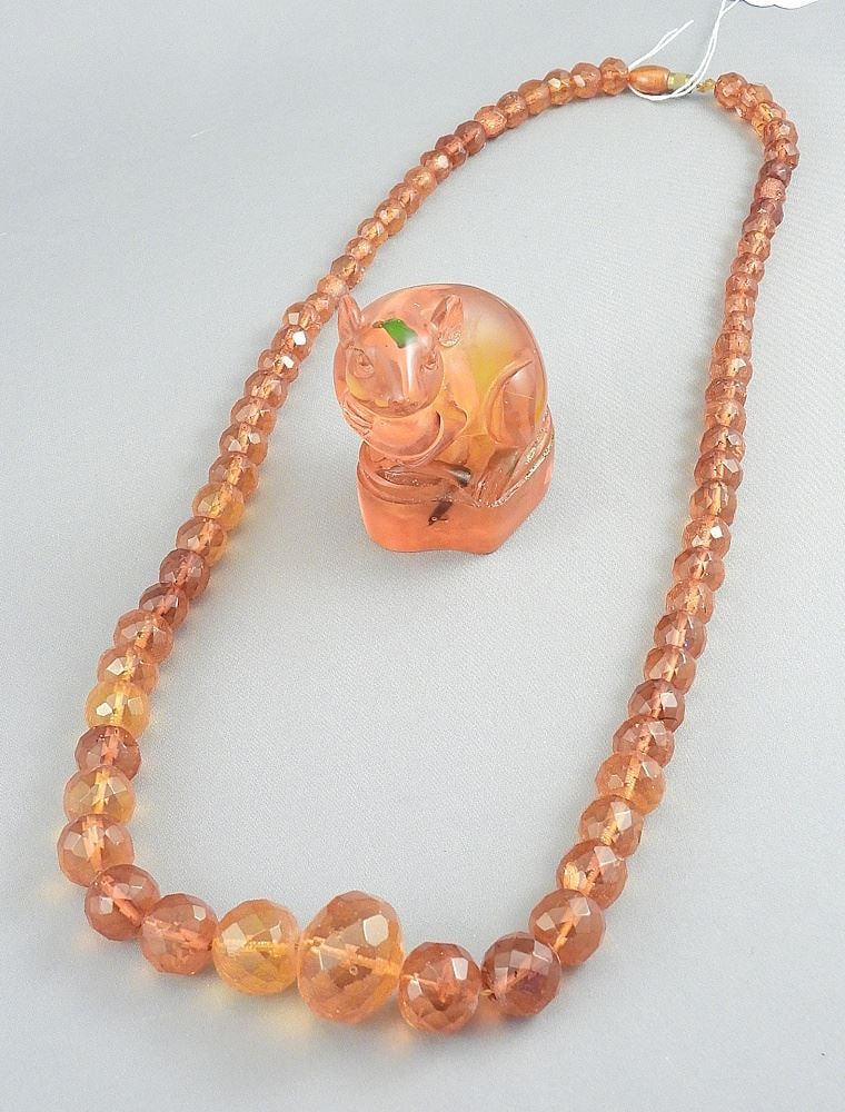 Vintage Faceted Baltic Amber Necklace & Mouse Figure, 26"L & 3"h.: Vintage Faceted Baltic Amber Necklace & Mouse Figure, 26"L & 3"h.