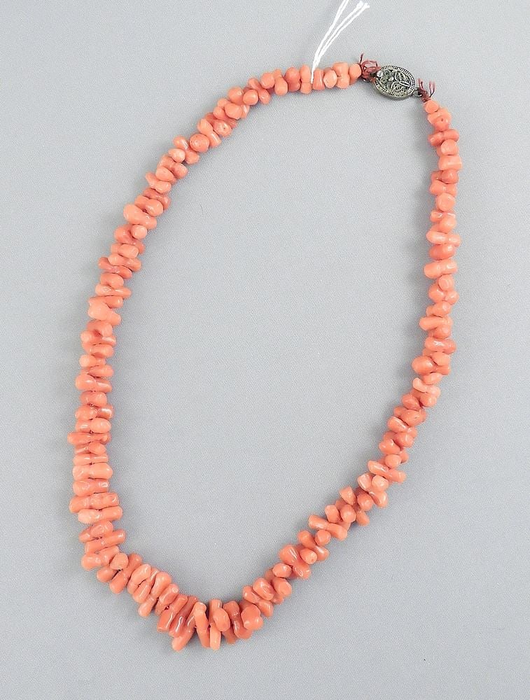 Coral Necklace w/'Silver' Marked Clasp, 16"L.: Coral Necklace w/'Silver' Marked Clasp, 16"L.