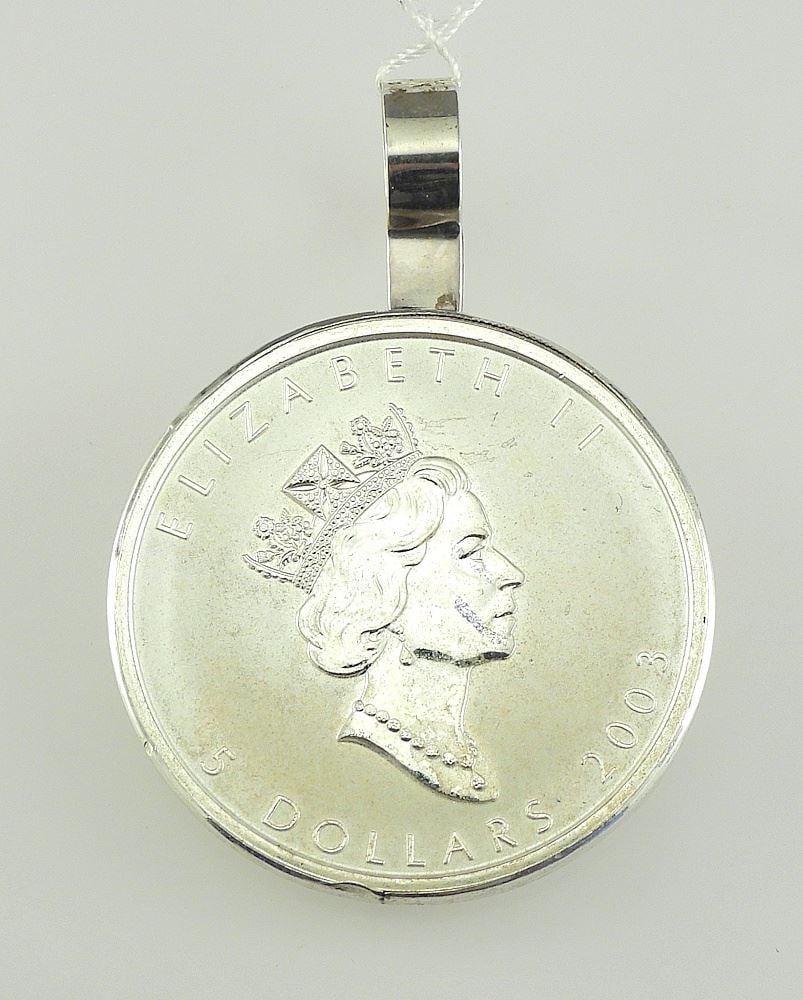 2003 Canada 9999 Fine Silver 5 Dollar Coin in Unmarked Frame, 33.5g: 2003 Canada 9999 Fine Silver 5 Dollar Coin in Unmarked Frame, 33.5g