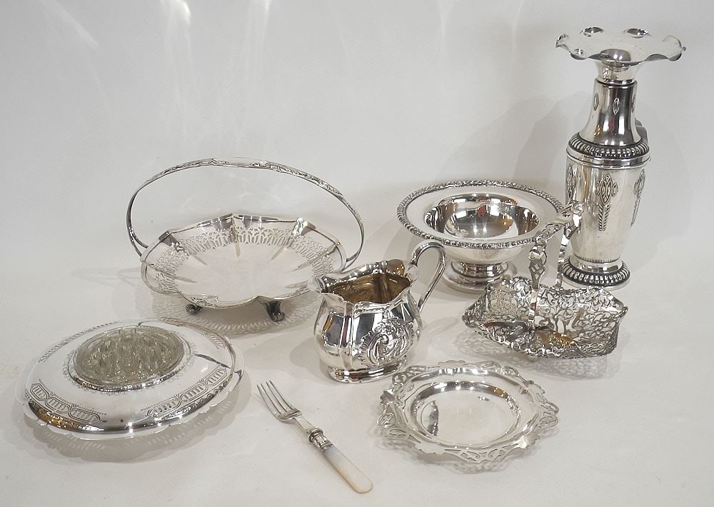 Small Collection of Silver Plated Wares Including Dutch Vase, 8"h.: Small Collection of Silver Plated Wares Including Dutch Vase, 8"h.
