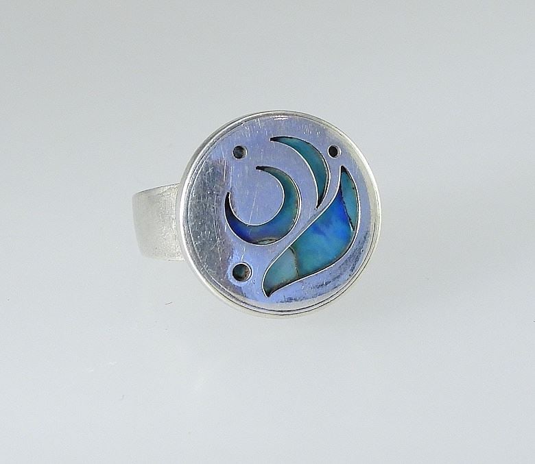 Haida Silver & Abalone Inset Ring Monogrammed HY July/03, Size 7, 7g. (1 of 3)