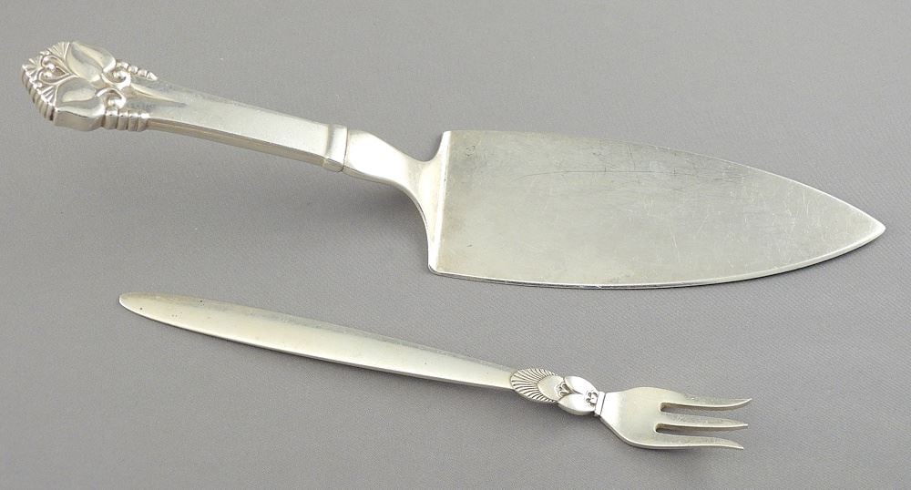 Georg Jensen Sterling Silver Pickle Fork & O. Mogensen Lifter, 6 1/4 & 8 1/2"L, 100g. (1 of 4)