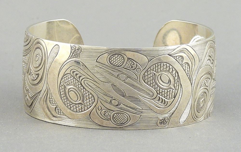 Northwest Coast Silver "Double Raven" Bracelet, 1"h, Unsigned, 44g. (1 of 5)