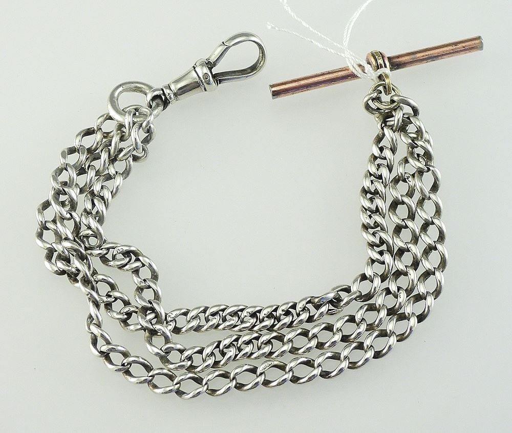 Hallmarked Silver Watch Fob w/Plated Toggle, 7 1/8"L, 21.4g. (1 of 2)