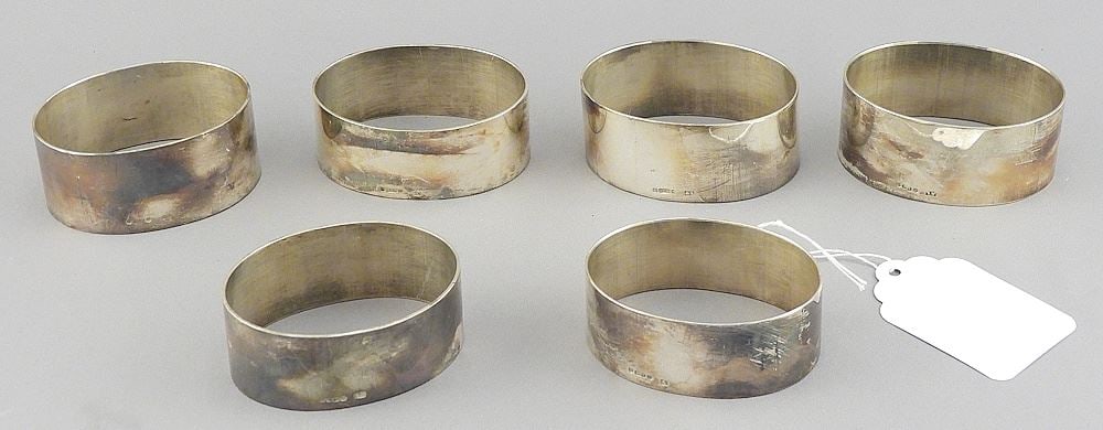 Six Sterling (925) Napkin Rings, 2 1/8"L, 165g.: Six Sterling (925) Napkin Rings, 2 1/8"L, 165g.