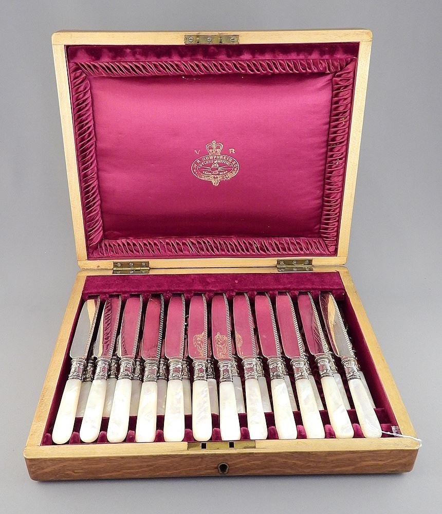Cased MOP Handled Fruit Service w/Hallmarked Ferrules, 11 3/4"L. (1 of 6)