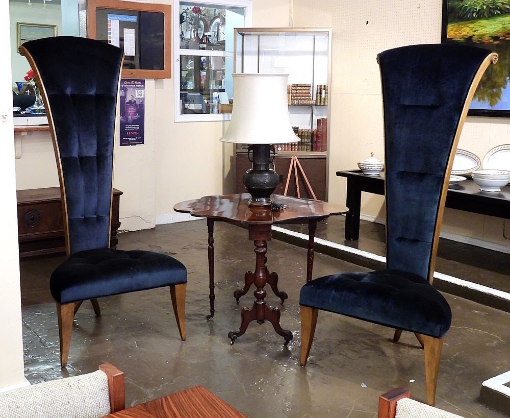Pair of Christopher Guy High Back Velvet Chairs, 65"h.: Pair of Christopher Guy High Back Velvet Chairs, 65"h.