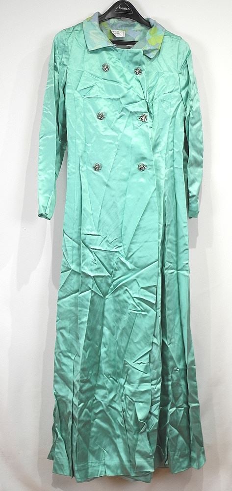 1960's Vogue Couturier Design 2 Pc Long Aqua Poly Garment.: 1960's Vogue Couturier Design 2 Pc Long Aqua Poly Garment.