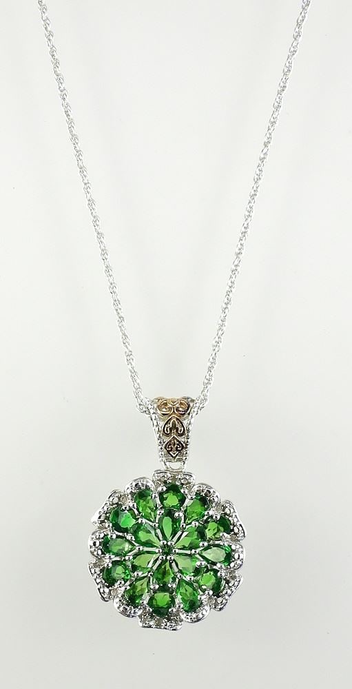 Russian Chrome Diopside & White Zircon Sterling Silver Pendant & Necklace, 16"L, 8.1g. (1 of 4)
