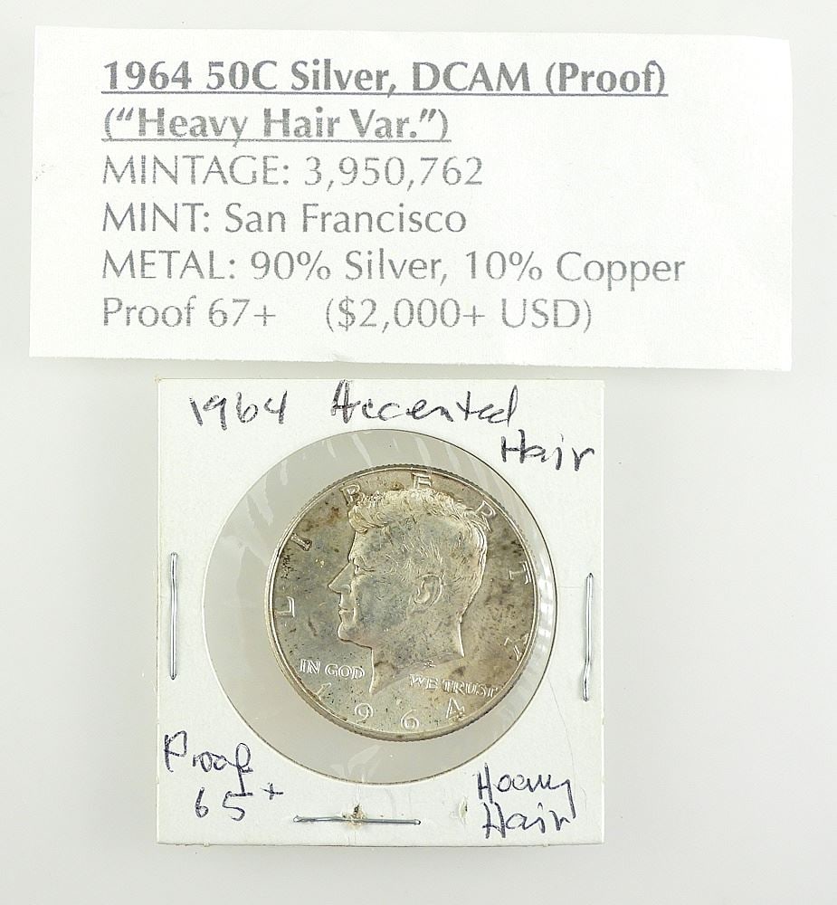 1964 50C Silver DCAM "Heavy Hair" Variant, SF90% Silver.: 1964 50C Silver DCAM "Heavy Hair" Variant, SF90% Silver.