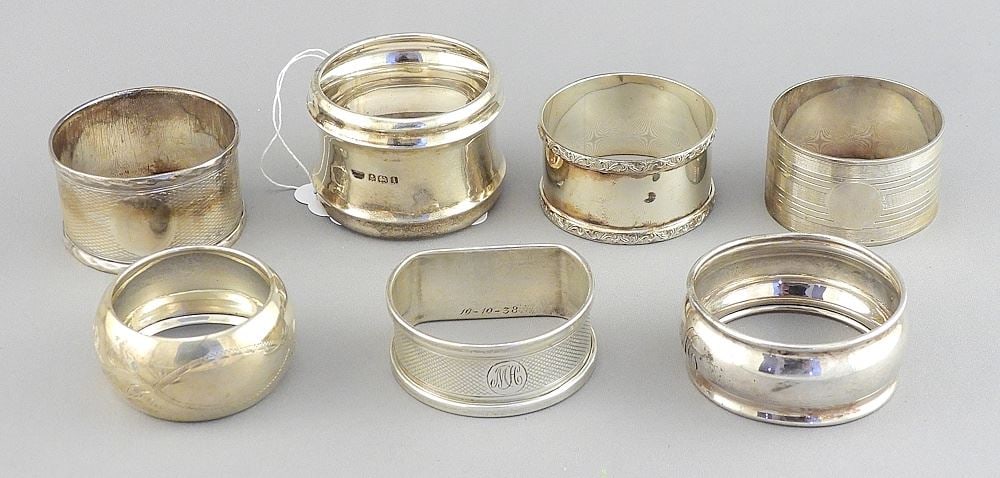 Seven Hallmarked Silver Napkin Rings, 110g. (1 of 3)