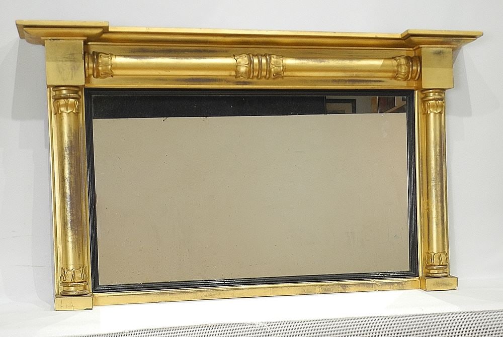 19th C. Giltwood Over Mantle Mirror, 22 1/2 x 38 1/2 x 4 3/8".: 19th C. Giltwood Over Mantle Mirror, 22 1/2 x 38 1/2 x 4 3/8".