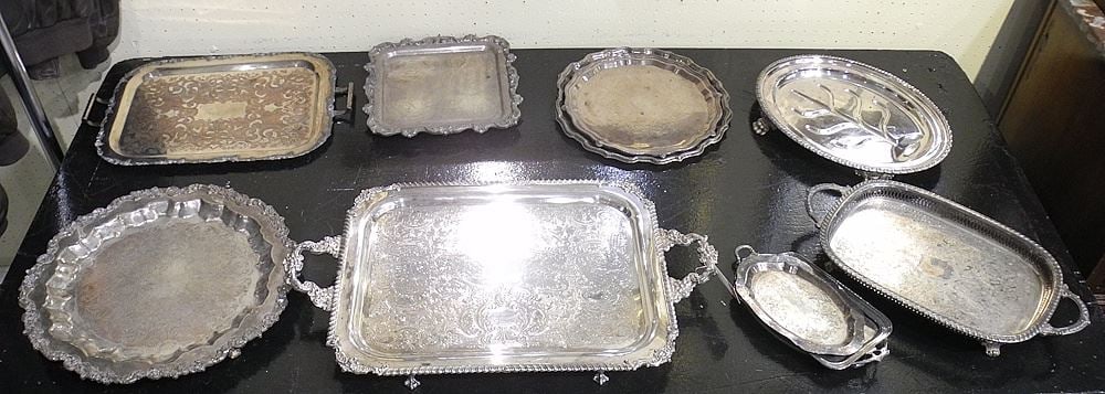 Collection of Estate Silver Plated Trays, 8 1/2 - 27"L. (1 of 1)