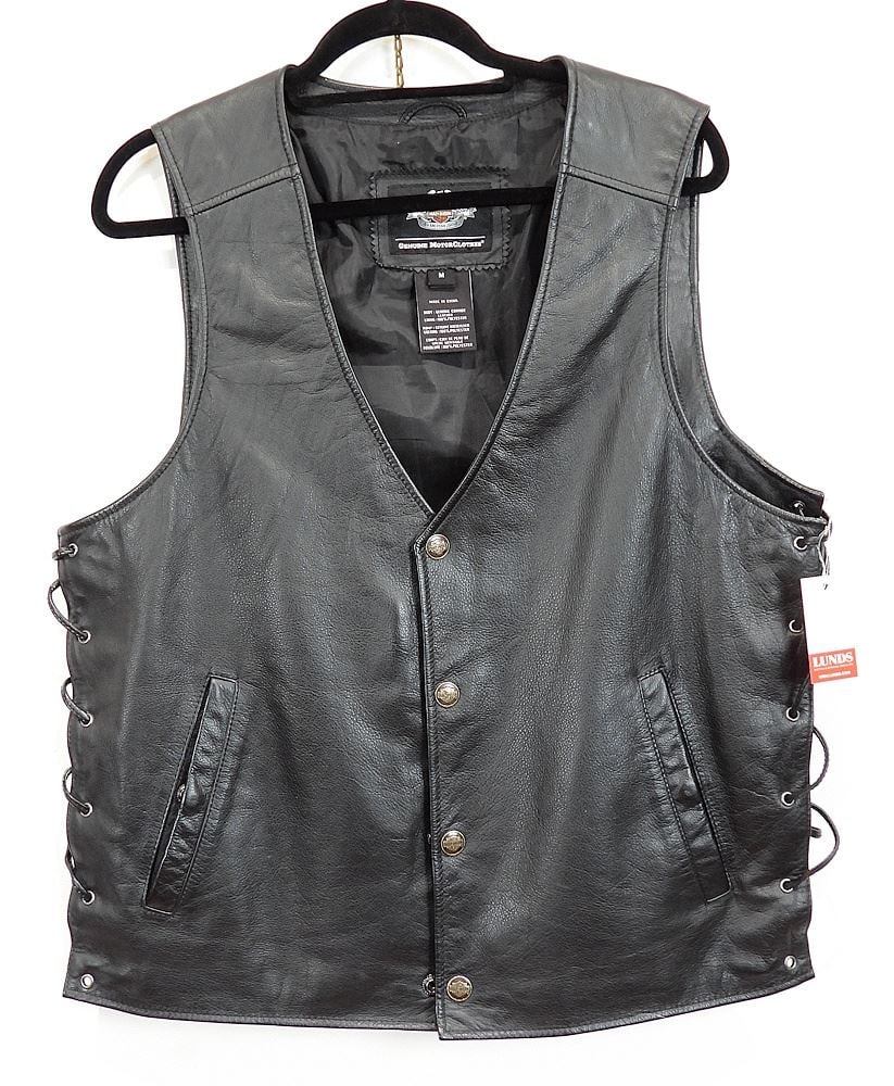 Gents Harley Davidson Black Leather Vest w/Patch, Size M. (1 of 4)