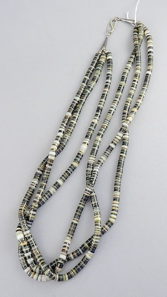 Three Strand Agate Disc (6mm) Necklace, 26"L.: Three Strand Agate Disc (6mm) Necklace, 26"L.