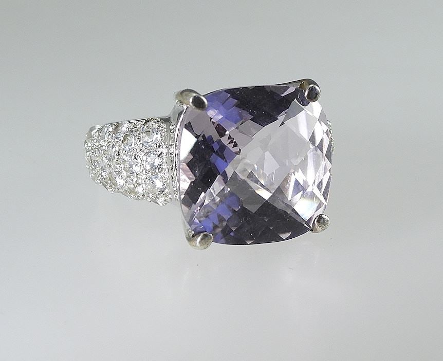Sterling Silver (925) Amethyst & Topaz Cocktail Ring, Size 8, 7.8g.: Sterling Silver (925) Amethyst & Topaz Cocktail Ring, Size 8, 7.8g.