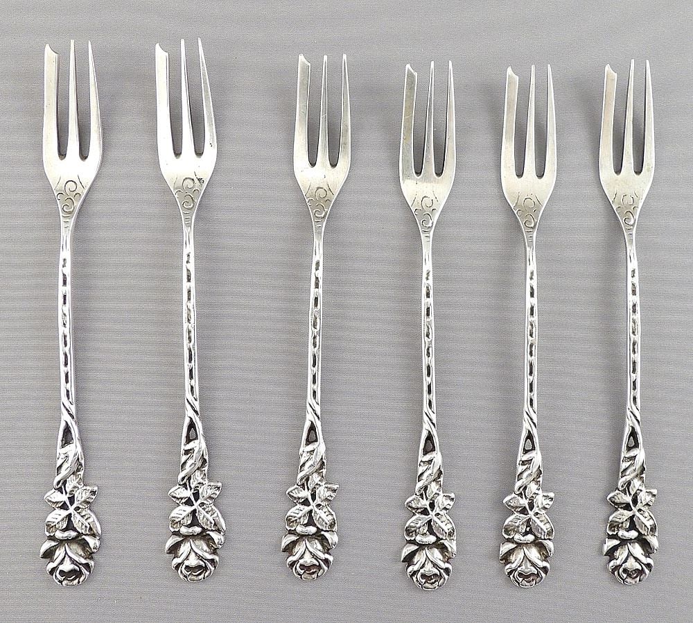 Six .800 (marked) Silver Cocktail Forks, 5 1/2"L, 77g. (1 of 3)