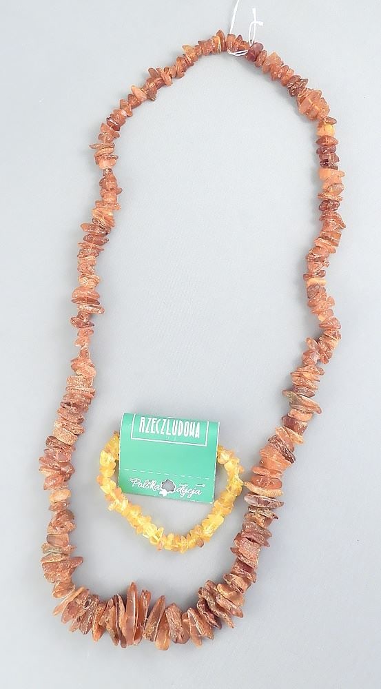 Polish Amber Pebble Necklace & Bracelet, 27 & 6"L. (1 of 2)