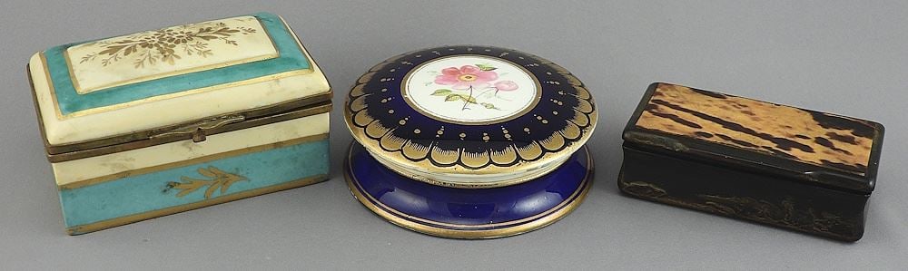 Three Porcelain & Horn Boxes, 3 1/4 - 3 5/8"L. (1 of 3)